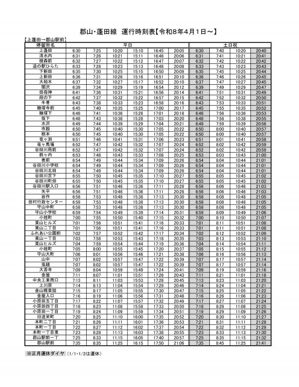 2ｐ　運行時刻表（上蓬田→郡山駅前）