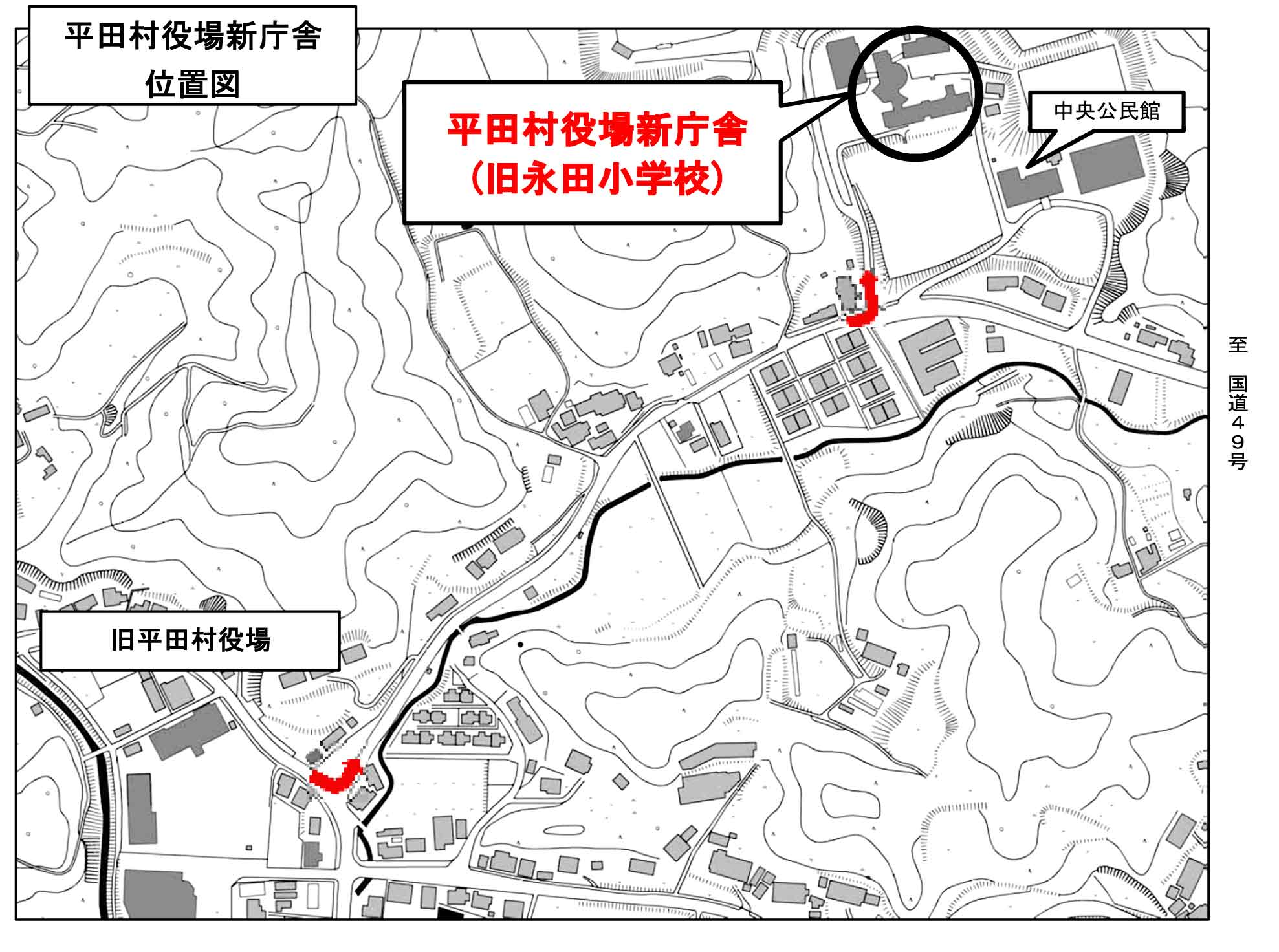 平田村役場までの地図の画像